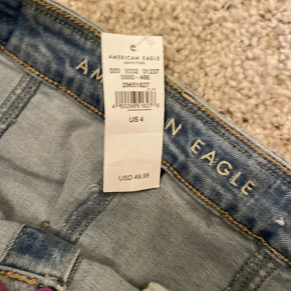 American Eagle Super Stretch Hi Rise A-Line Denim Mini Skirt Sz 4 Blue Y2K - Picture 5 of 5